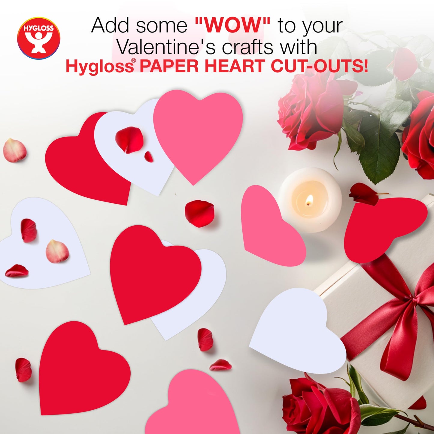 Hygloss Heart Shape Paper Cut-Outs for Arts & Crafts-Many Creative Uses-Valentine’s Day Activities-6 Inches-240 Pcs, Red, Pink & White