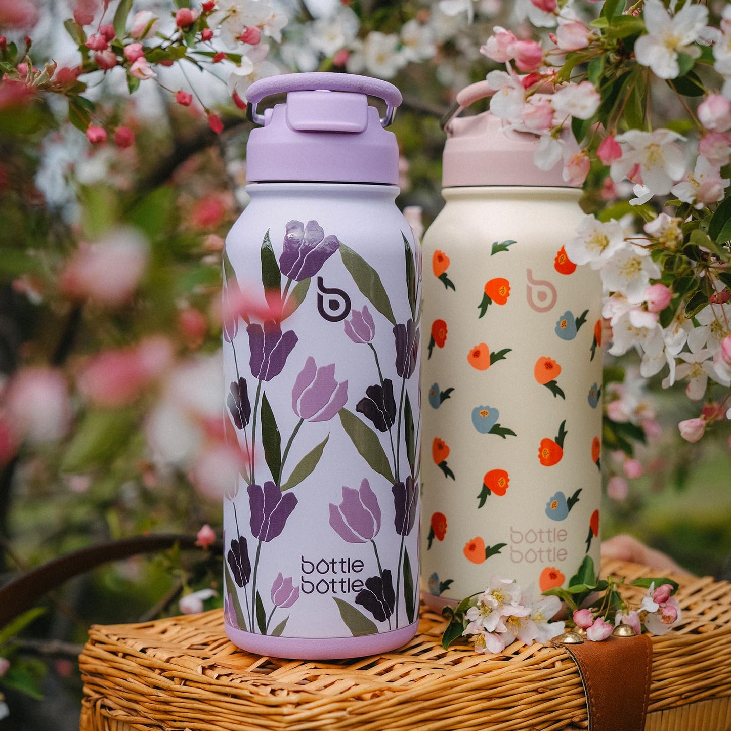 BOTTLE BOTTLE 32oz Insulated Water Bottle Stainless Steel Sport Water Bottle with Straw Dual-use Lid Design for Gym with Pill Box (Buds Rain)