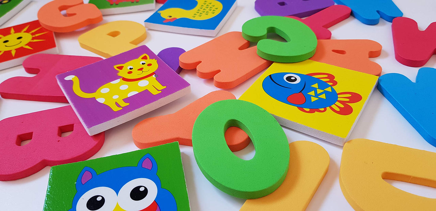 Buddy & Barney Bath Toy Stickers - Bath Alphabets and Animals Learning Stickers for Kids | 38 Pieces Spell & Learn Foam Bath Toys with Storage Bag for Kids with Mesh Storage Bag