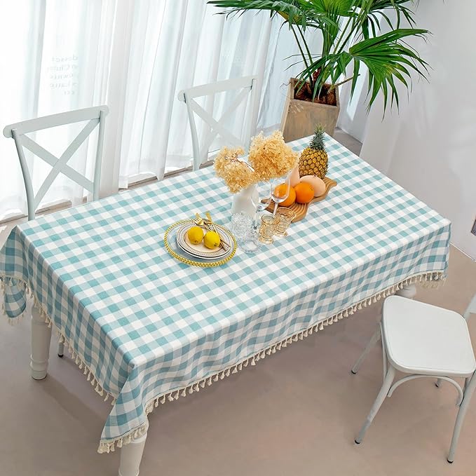 Checkered Rectangle Tablecloth, Heavy Weight Cotton Gingham Table Cloth Plaid Table Cover for Spring Summer Picnic Kitchen Dinner Restaurant Outdoor Easter Party(55x70,Aqua