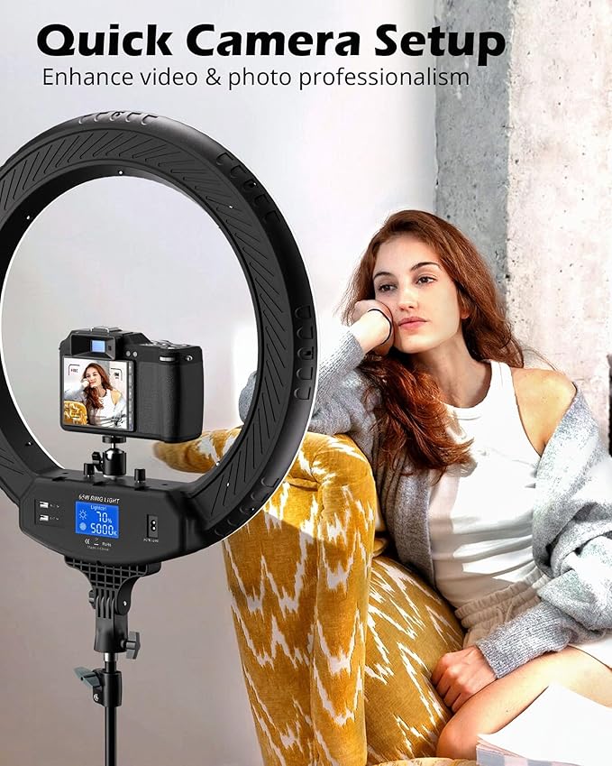 UBeesize 22'' Ring Light with 72'' Stand, 65W Large Ring Light with Phone Holder, Dimmable LED Light for Makeup Barber Stylist Tattoo YouTube TikTok Photography