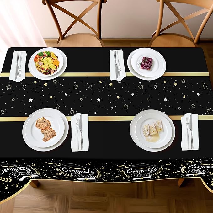 Class of 2026 Black & Gold Graduation Tablecloths, 2 Pack