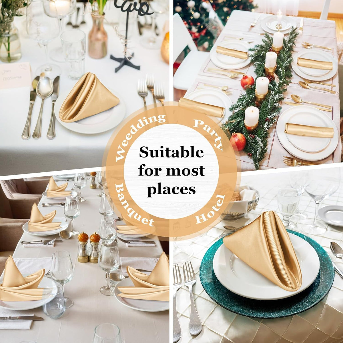 Bailarina 120 Pack Gold Satin Napkins,17x17 Inches Wedding Napkins Square Soft Silky Table Napkins Bulk Decorative Elegant Cloth Napkin for Party Decoration, Banquet,Wedding,Graduation