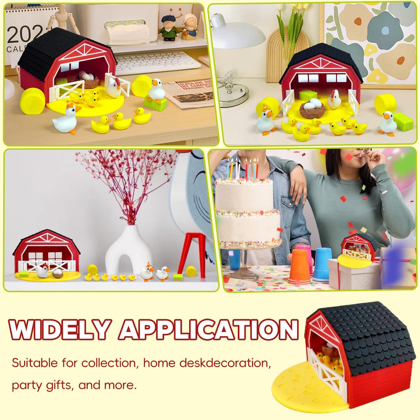 AQXYTK 3D Printed Miniature Chicken Coop Farm Playset, 18 Pcs Farm Decor Kit with Barnyard, Hens, Chicks, Eggs & Nests for Fairy Gardens, DIY Mini Landscapes & Party Decor
