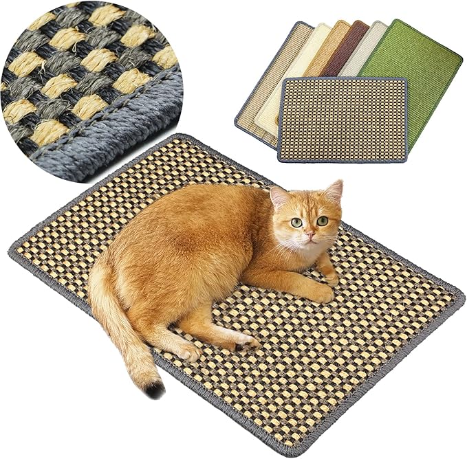 Pethave Cat Scratcher Mat, 23.6 x 15.7inch,Natural Sisal Cat Scratchers for Indoor Cats with Velcro Tapes,Cat Scratching Pad Rug,Horizontal Cat Scratching Mat Protect Furniture and Sofas (Brown)