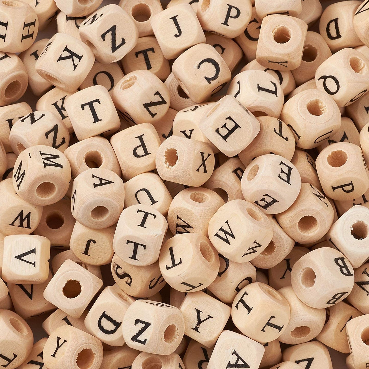 KISSITTY 520pcs/bag Cube Wood Beads with Initial 26 Letters 10mm Natural Square Alphabet Wooden Loose Beads for Jewelry DIY Crafts Making PapayaWhip