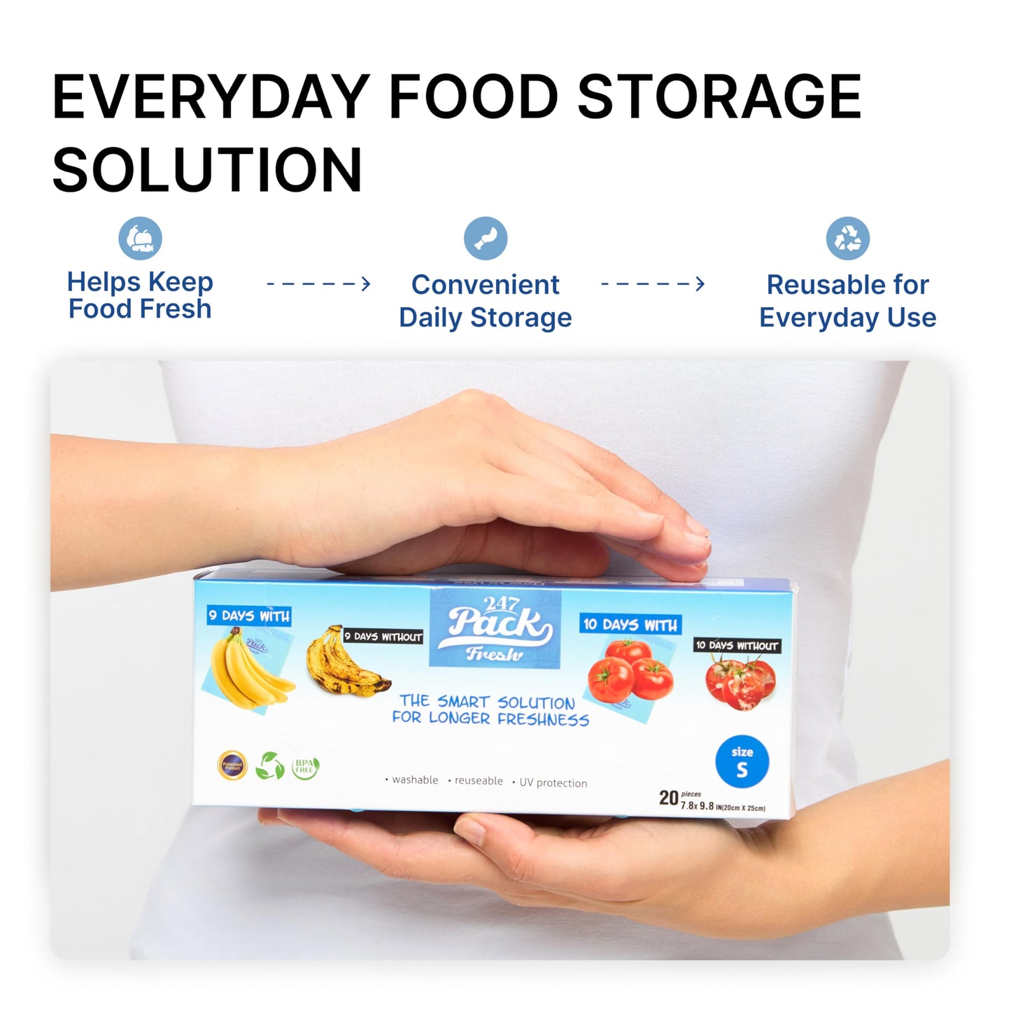Freshpack 247 Produce Storage Bags Size L 12 x 14 Inches 1.5 Gallon 20 Pack Reusable Food Storage Bags With Zipper For Fruits Vegetables Meal Prep Lunch Pantry Use