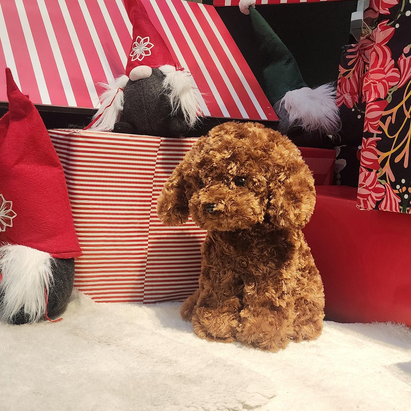 WEIGEDU Labradoodle Plush Toy, Fluffy Red Poodle Stuffed Animal with Clothes, 12.6" - Perfect for Kids, Babies, Birthday