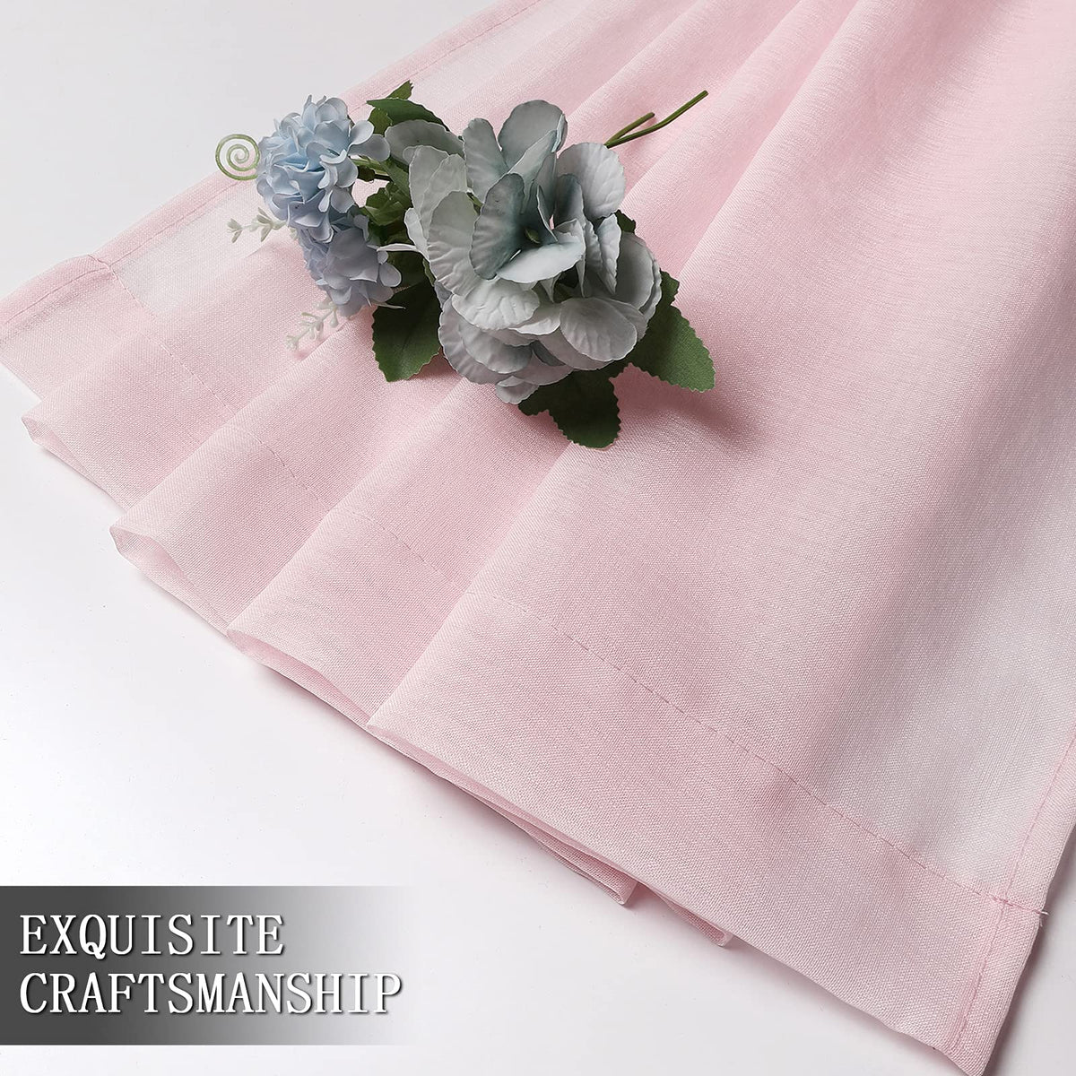 Short Sheer Curtains Linen Textured Living Room Curtain Sheers Light Filtering Rod Pocket Voile Curtains for Bedroom