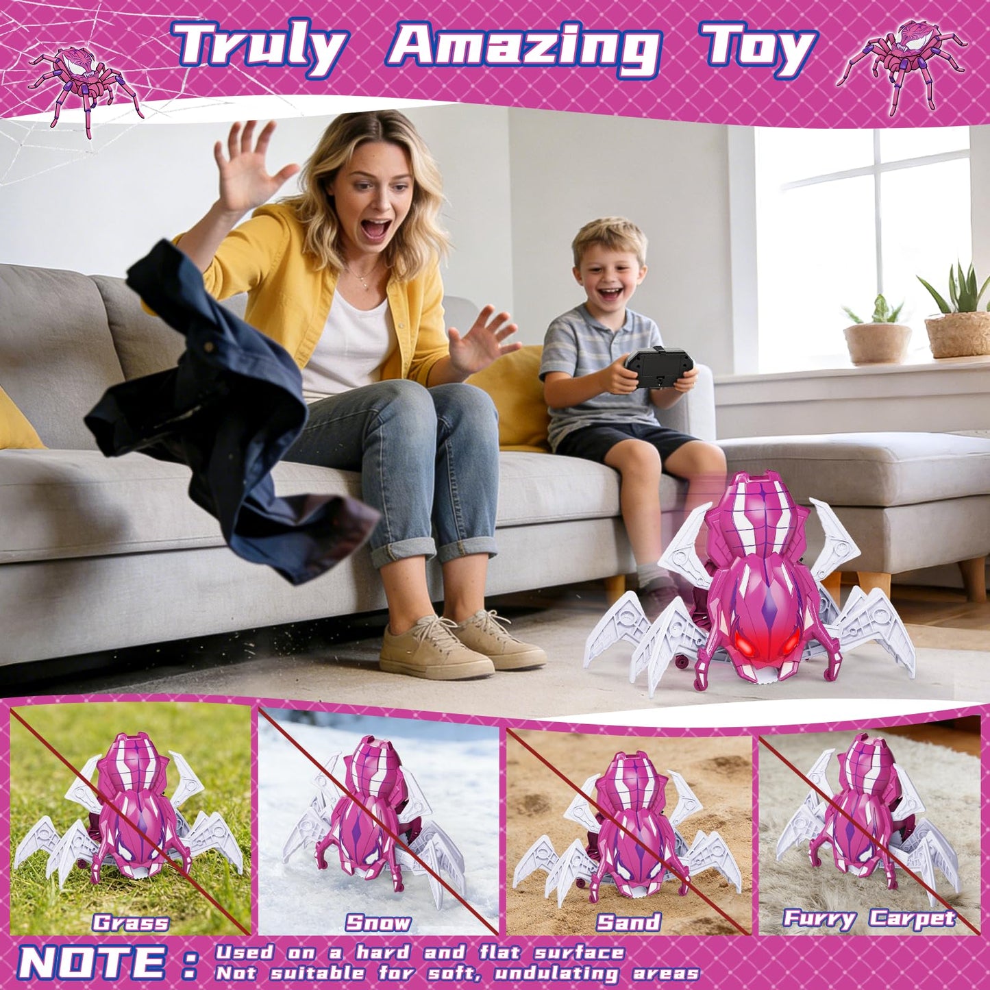 Agard Remote Control Spider Robot Toy - 2.4 GHZ RC Spider Toys, Realistic Remote Control Animal - Kids Easter Gifts Toys for 3 4 5 6 7 8 9 Year Old(Pink White)