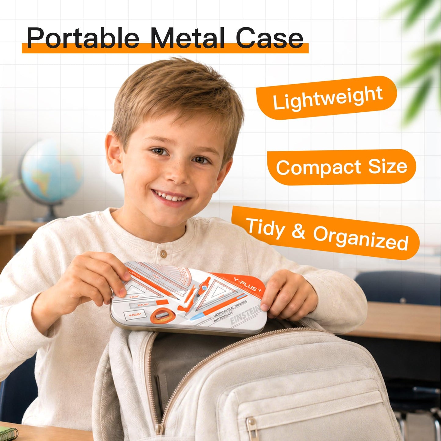 Geometry Set for Students, Compass Drawing Tool with Metal Case, Math Protractor for Kids with Protractor, Rulers, Metal Compass, Mechanical Pencil - 12 Pcs, Back to School Supplies for Students