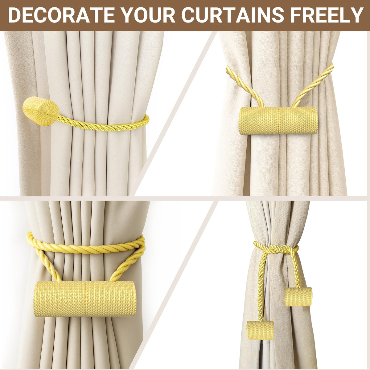 Magnetic Curtain Tiebacks Golden 4pcs (4 Count)