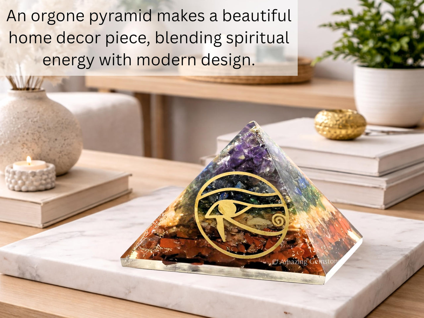 Amazing Gemstone Large Orgone Pyramid | Natural Chakra Pyramid Crystal | Eye of Horus Orgonite Pyramid | Organ Pyramids Positive Energy Healing
