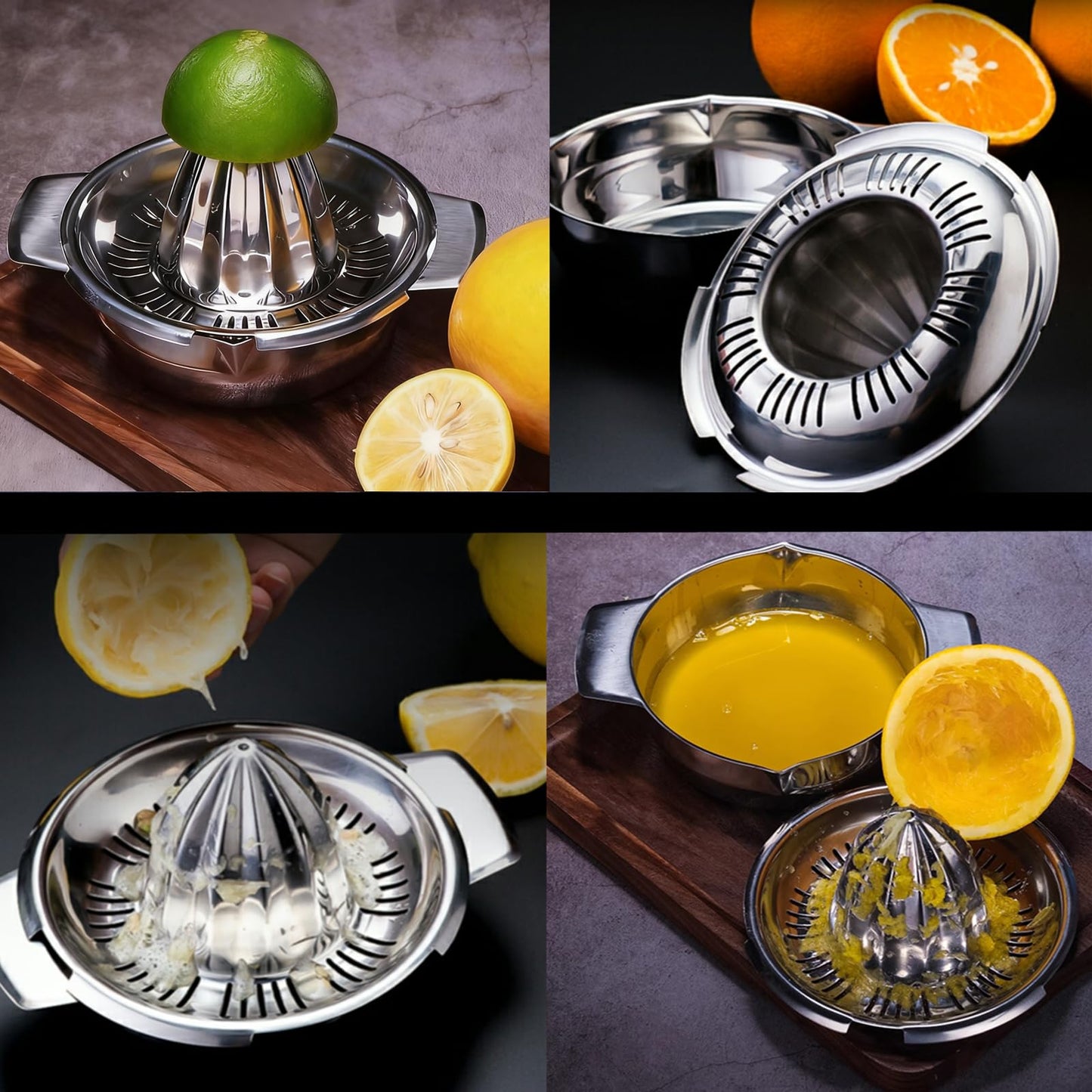 Citrus Lemon Orange Grapefruit Juicer Manual Squeezer 304 Stainless Steel Robust Hand Juicer Reamer Rotation Press with Strainer&10oz Bowl, 2 Pour Spouts, Dishwasher Safe, Easy to Clean, Heavy Duty