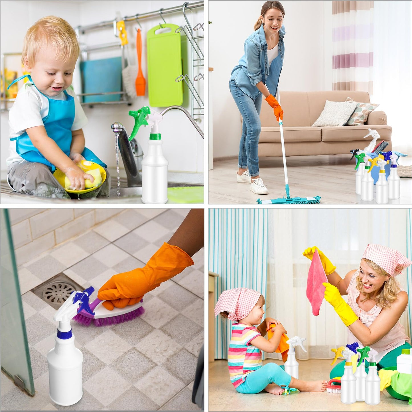 Eccliy 12 Pcs 16 Oz Plastic Spray Bottle, Adjustable Empty Reusable Sprayer for Cleaning, Planting, Water, Bathroom and Kitchen, BBQ, Commercial and Residential (Original,Multicolor)