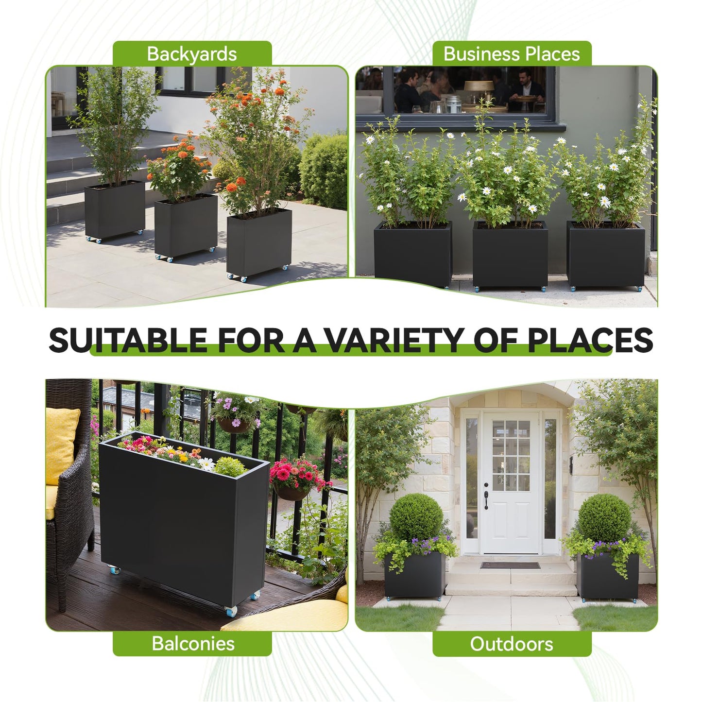 HAYOHRT Rectangular Planter Box for Outdoor Indoor Patio Porch with Drainage Holes & Removable Shelf Black Flower Planter 35 x 12 x 26inch Modern Design for Plants Flowers Vegetables Fruits