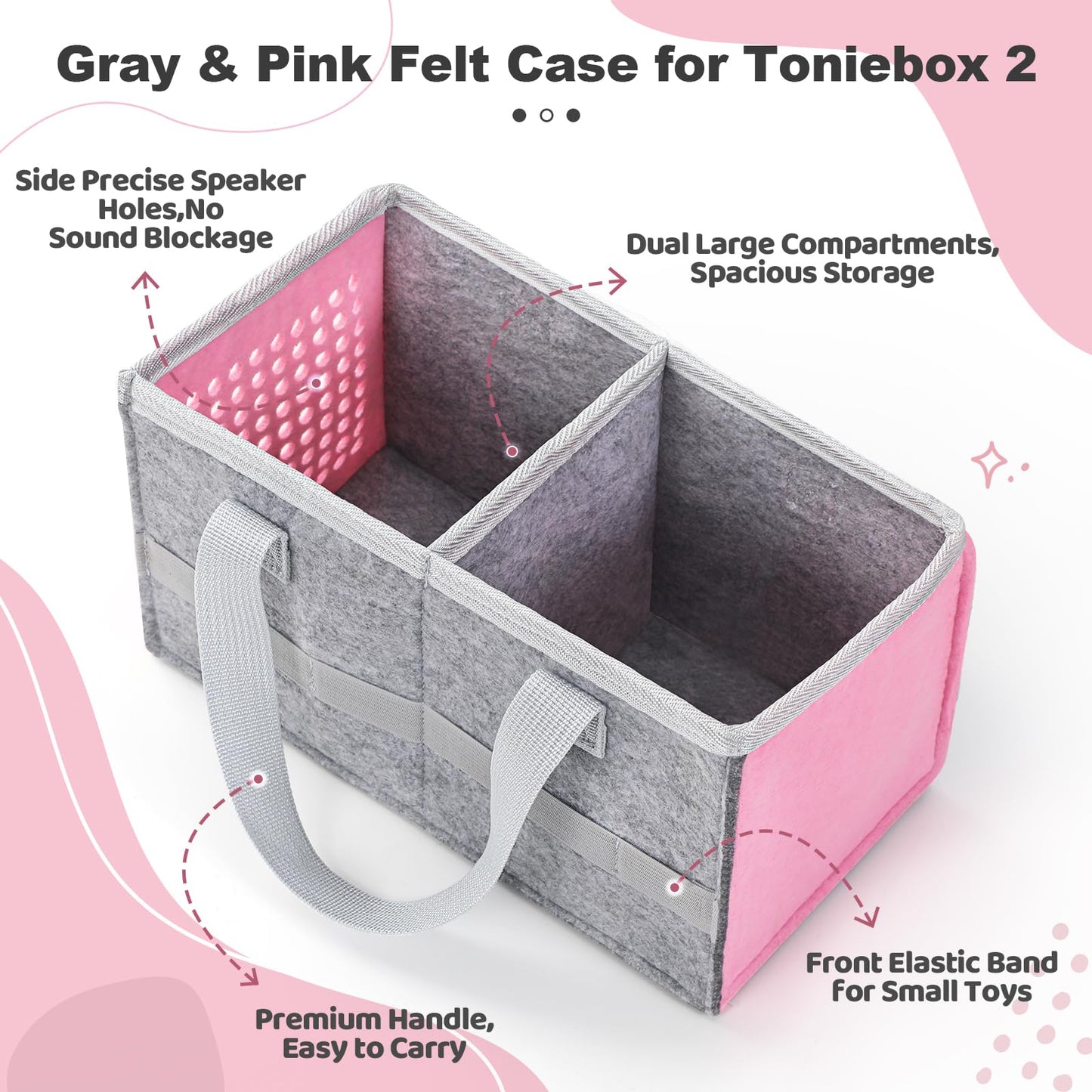 Carrying Case for Toniebox Starter Set and Tonies Figurines, Travel Felt Cloth Musical Toy Folding Bag for Toniebox 2 & Accessories (Pink)