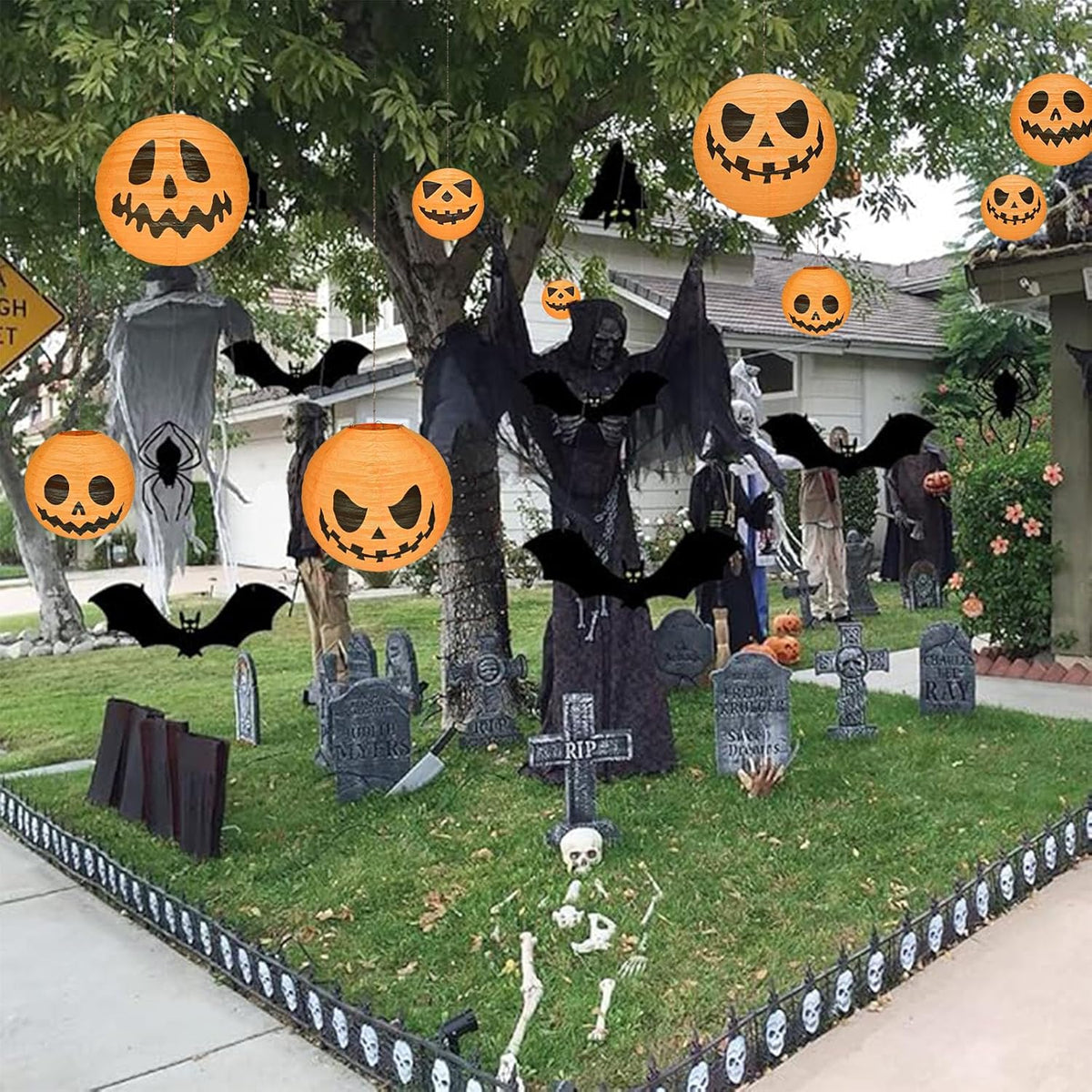 12 Inches 12 Pack Halloween Jack-O-Lantern Paper Lanterns , Halloween Pumpkin Hanging Paper Lantern for Home Outdoor Decoration Party , Multi-Style