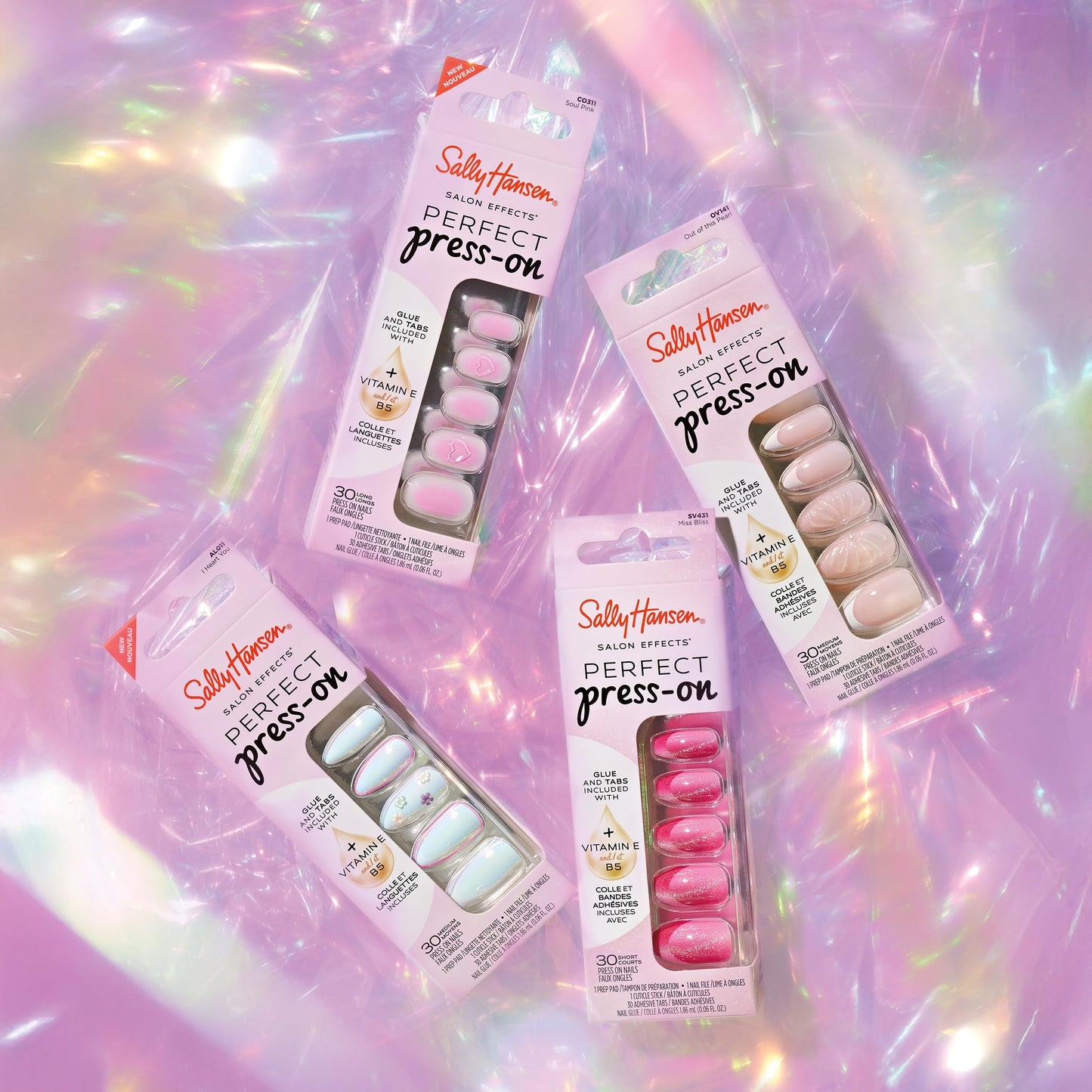 Sally Hansen Salon Effects Perfect Press-On Pink Nails | Oval Shape, 3D Design | Easy to Apply, Non-Damaging, Vitamin E & B5 | 30 Nails, Nail Glue, Adhesive Tabs, File| State of the Heart