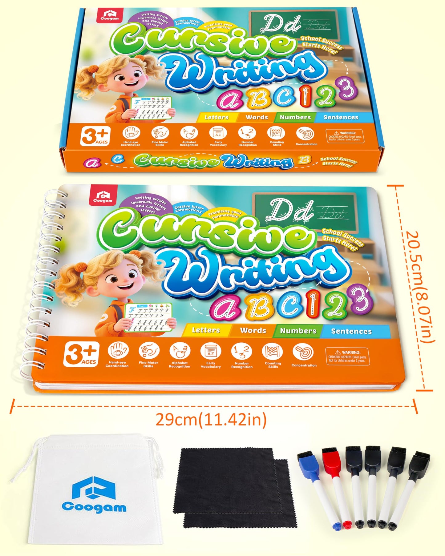 Coogam Magic Practice Copybook for Kids Age 3-12, Dry-Erase Writing Practice Book - Cursive Handwriting Aid With Alphabet Nmubers Words Sentences for Children and Beginners