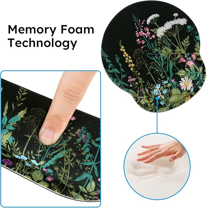 iCasso Large Mouse Pad, Mouse Pad Wrist Support Set,4in1 XXL Large Mousepad + Keyboard Wrist Rest+Mouse Wrist Rest+Coaster Set with Ergonomic Design for Home Office Table Computer-Weeds