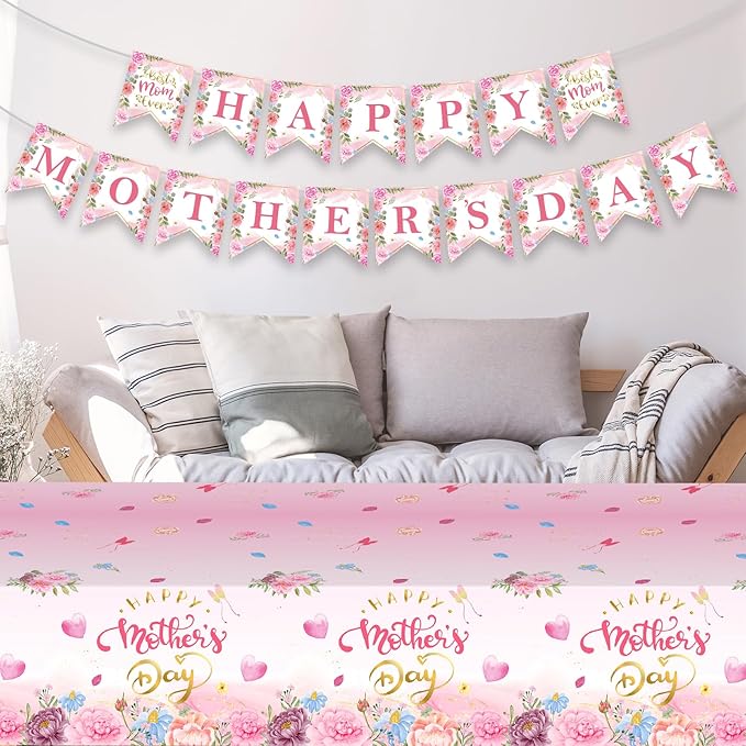 Pink Happy Mother’s Day Banner Kit, 17 Pieces