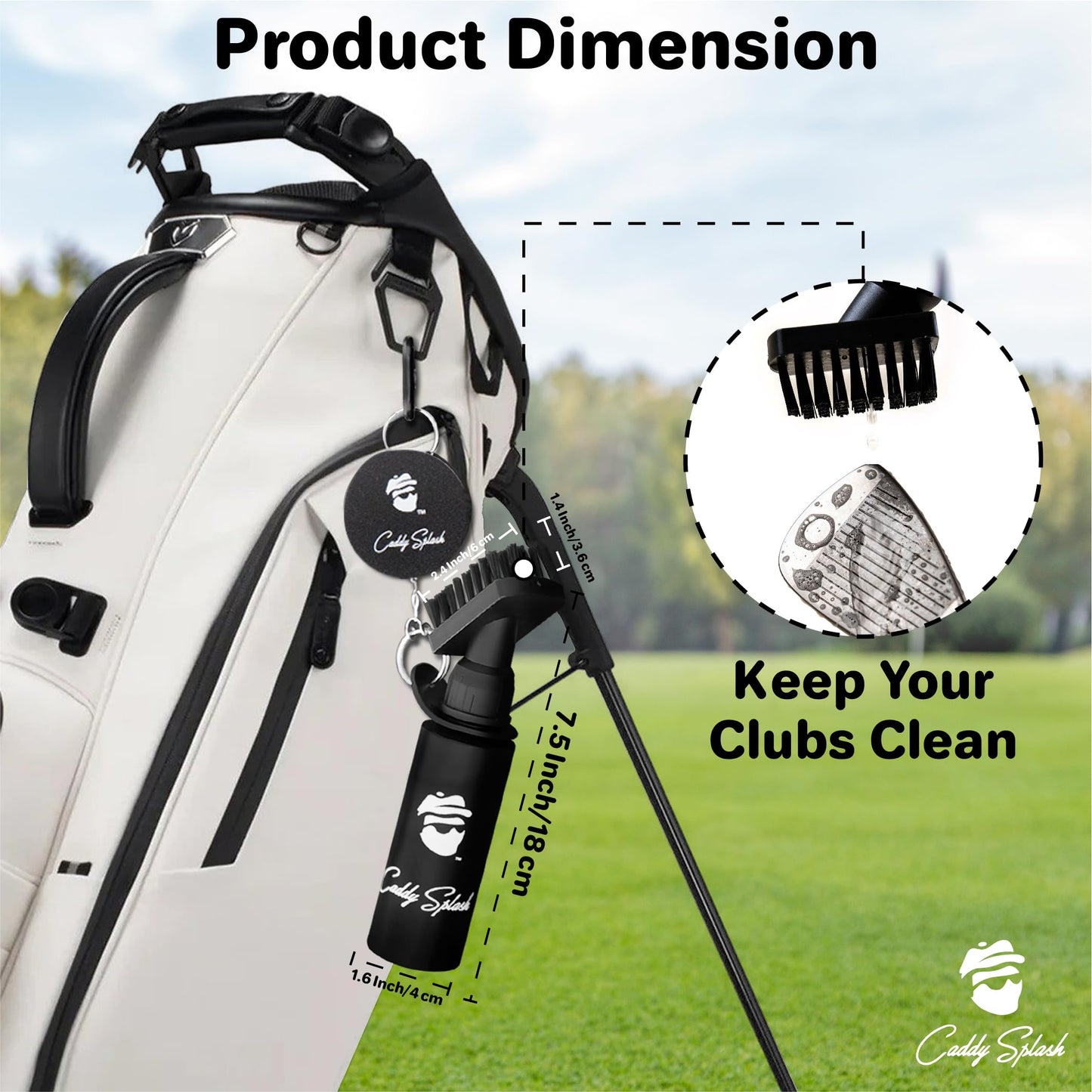 Caddy Splash Golf Club Brush Cleaner with Water – Heavy Duty Retractable Clip – Squeeze Bottle for Easy Cleaning – Nylon Bristles – Holds 4 Oz – Golf Gifts– Golf Accessories for Men – USA Company