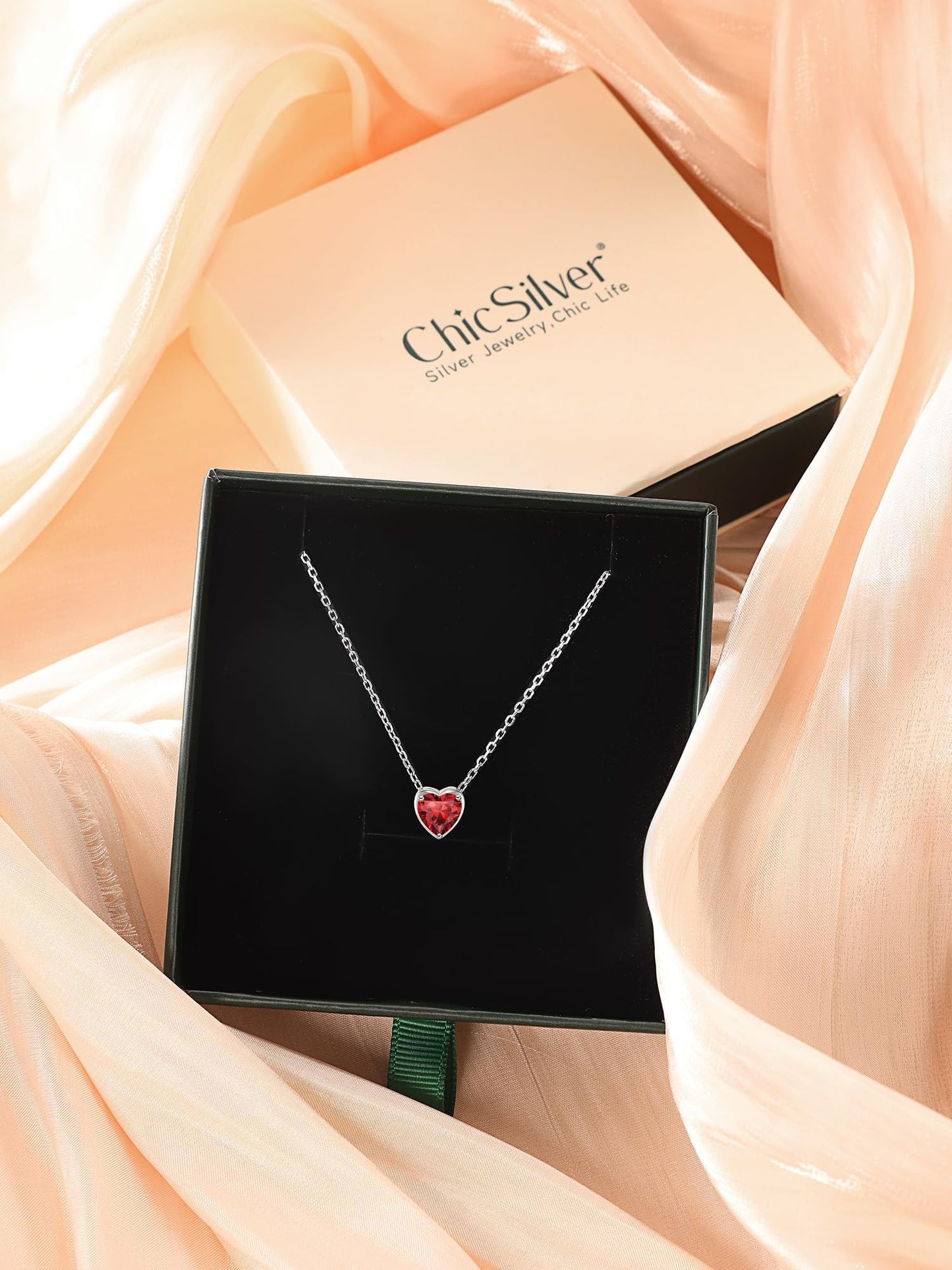 ChicSilver Red Ruby Necklace for Women 925 Sterling Silver Tiny CZ Cubiz Zirconia Heart Pendant Necklace July Birthstone Jewelry Birthday Gift