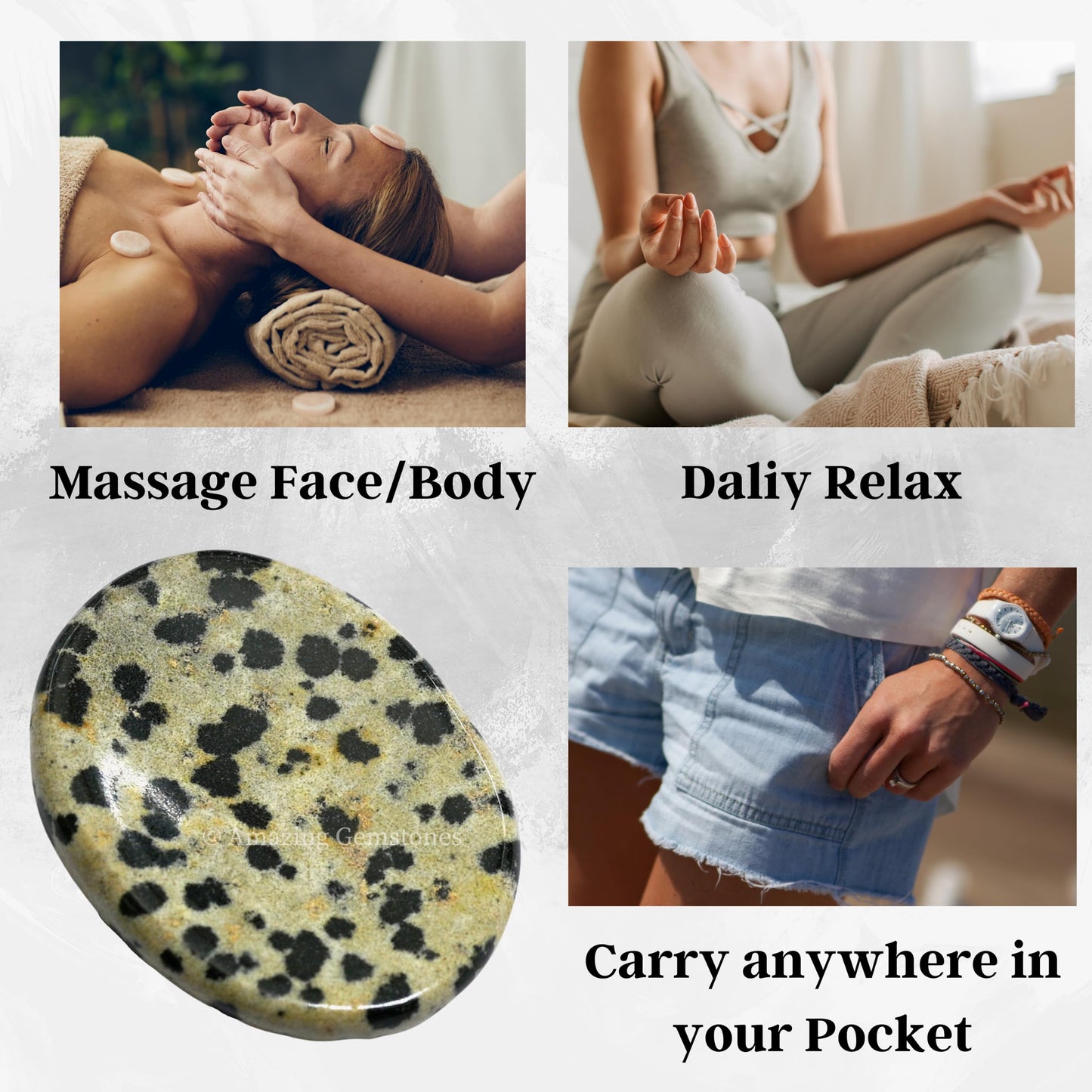 Amazing Gemstone Dalmatian Jasper Worry Stone, Healing Crystals - Piedra Crystal Fidget for Gift, Meditation, Calming, Relaxation, Stress Relief