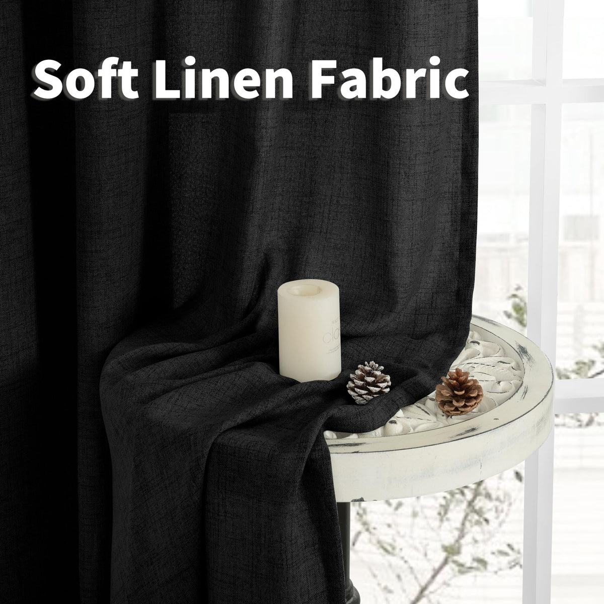 Black Linen Curtains 40 Inches Long for Kitchen Cafe Window (2 Count)