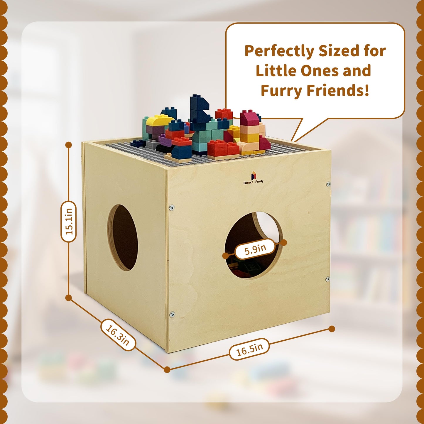 Damoch Family® Multi-Functional Wisdom Play Cube - Kids Play Table, Activity Center, Cube Toy, Toy Box Storage Organizer, Bedside Table & Cat Hideout |1.1 Pound Building Blocks & Base Plate Supplied