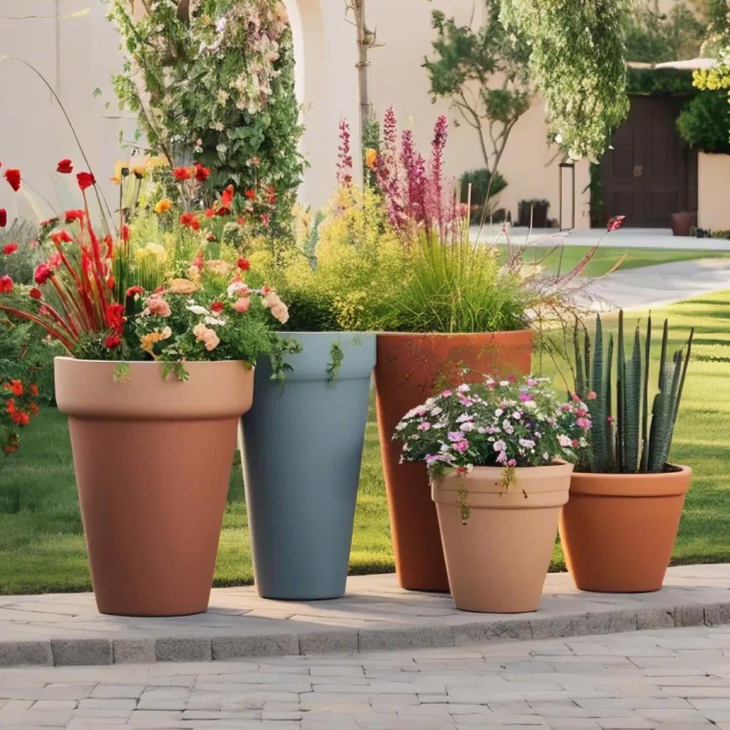 2 Pack Plant Riser Inserts for Large Pots, 8 in/10 in Interchangeable Sturdy Planter Inserts & 11 - 17 in Adjustable Height Lifters Planter Filler for Indoor & Outdoor Various Shapes Pots(Green)