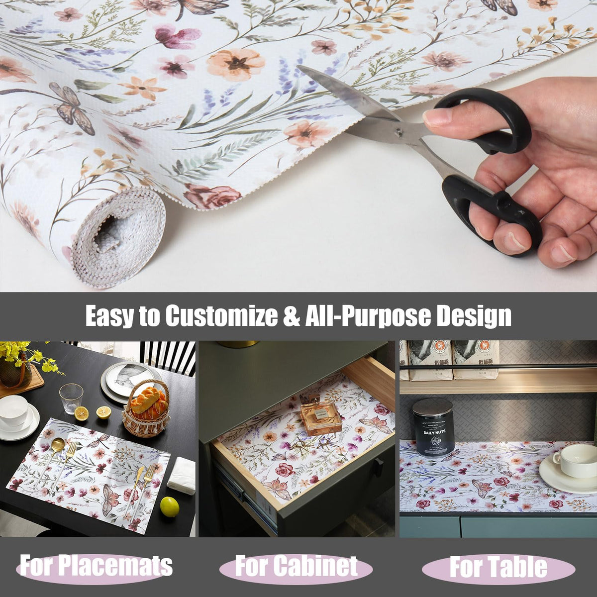 Floral Shelf and Drawer Liner for Kitchen Cabinets (1865.78 sq in)