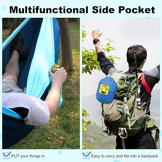SZHLUX Camping Hammock Double & Single Portable Hammocks with 2 Tree Straps, Great for Hiking,Backpacking,Hunting,Outdoor,Beach,Camping,Dark Blue / Sky Blue