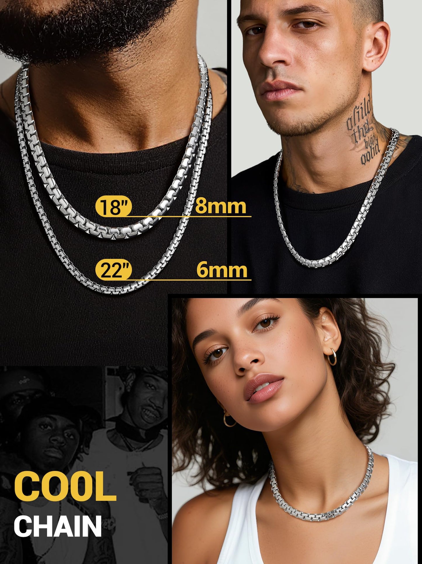 PROSTEEL Chain Necklace For Men Grunge Jewelry Aesthetic Layer Stainless Steel Chains Mens Necklaces