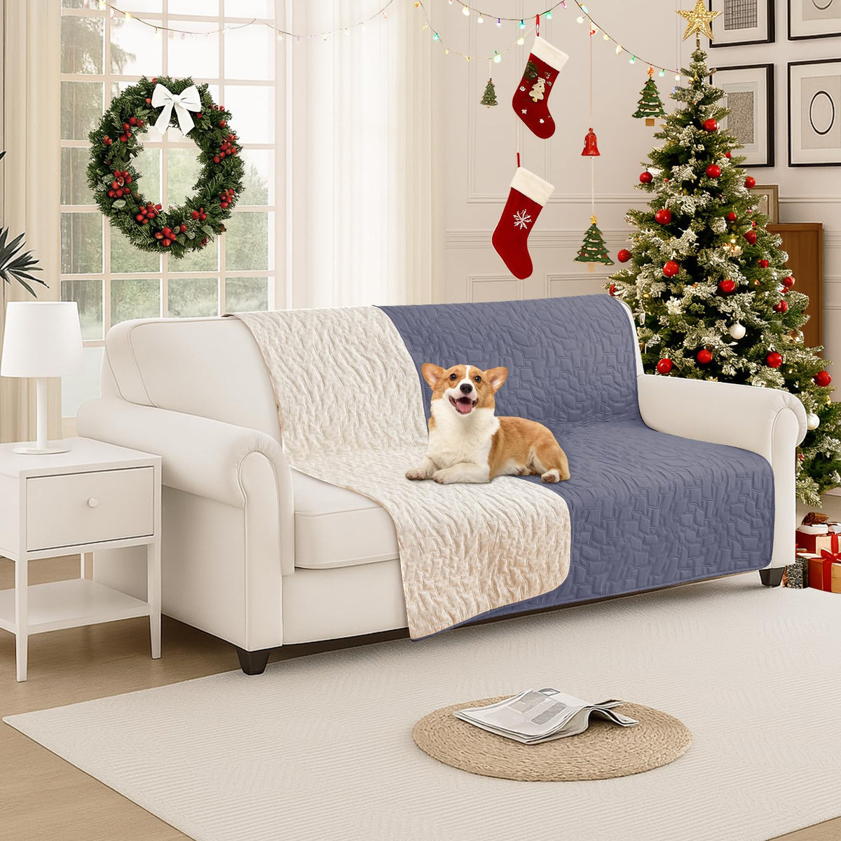 CYCMACO Waterproof Dog Blanket, Non-Slip Soft Pet Bed Cover, Couch Cover for Dogs Washable, Protects Sofa, Furniture, Crate, Car, Tear Resistant Leakproof Pet Blanket (82x82 Inch, Coffee)