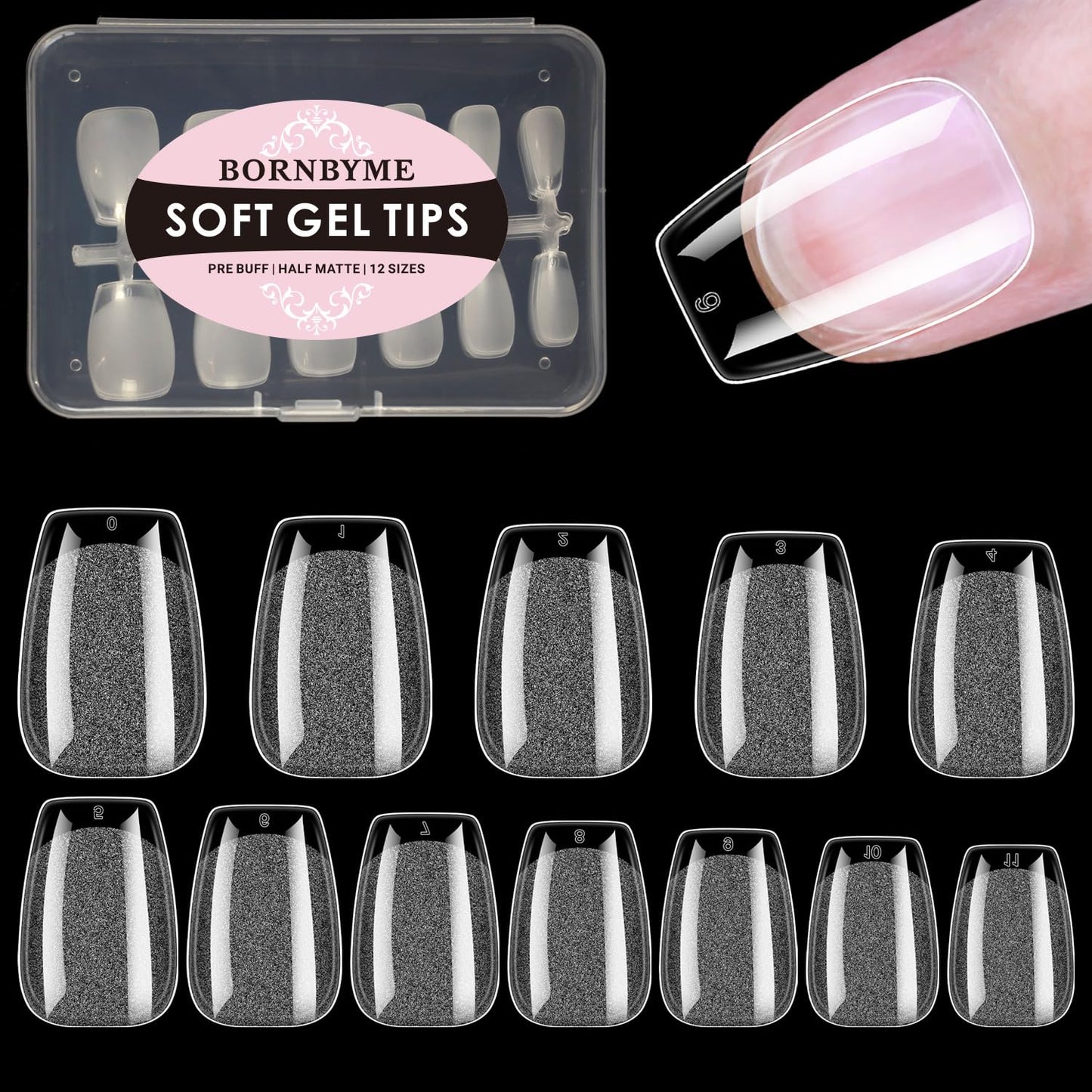 BORNBYME Short Coffin Soft Gel Nail Tips,120PCS Pre Buff Full Cover Shaped Nail Extenison Tips Half Matte Gel X Nail Tips Acrylic False Nail Tips