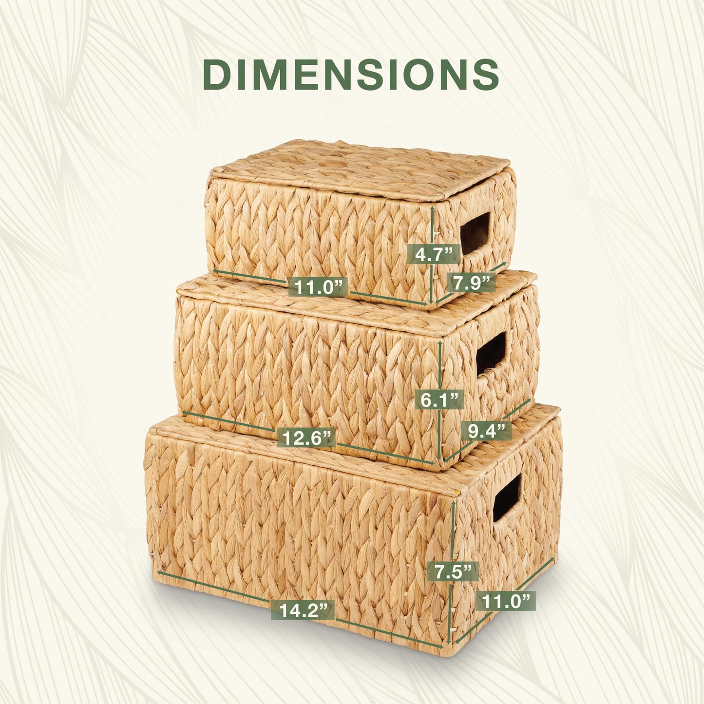 84ECO Set of 3 Wicker Baskets with Lid - Woven Storage Basket with Lid - Decorative Storage Boxes for Bathroom, Bedroom and Shelves