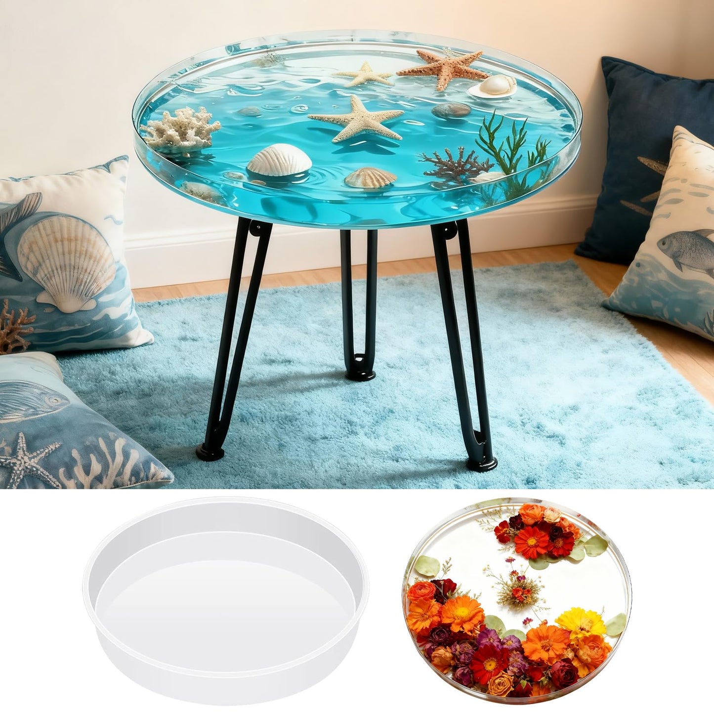 Extra Large Round Resin Table Molds, 20 inch Epoxy Resin Table Silicone Mold for Art Home Decor, DIY Artwork, Floral Preservation Bouquet Mold & Charcuterie Board Tables Coffee Table