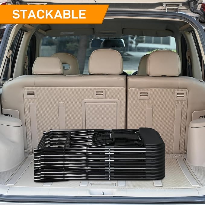 6 Pack Black Plastic Folding Chairs, Portable Party Chairs, Stackable Commercial Seats with Steel Frame for Home Office Wedding Party Indoor Outdoor Events Chairs, 350lbs Capacity