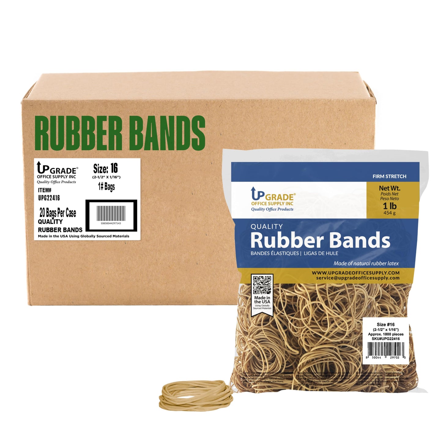Upgrade Office Supply UPG22416PK3 Rubber Bands, Size #16 (5-1/8 in x 1/16 in), 1,800 Bands, 1 lb Bag, 3 Pack, USA