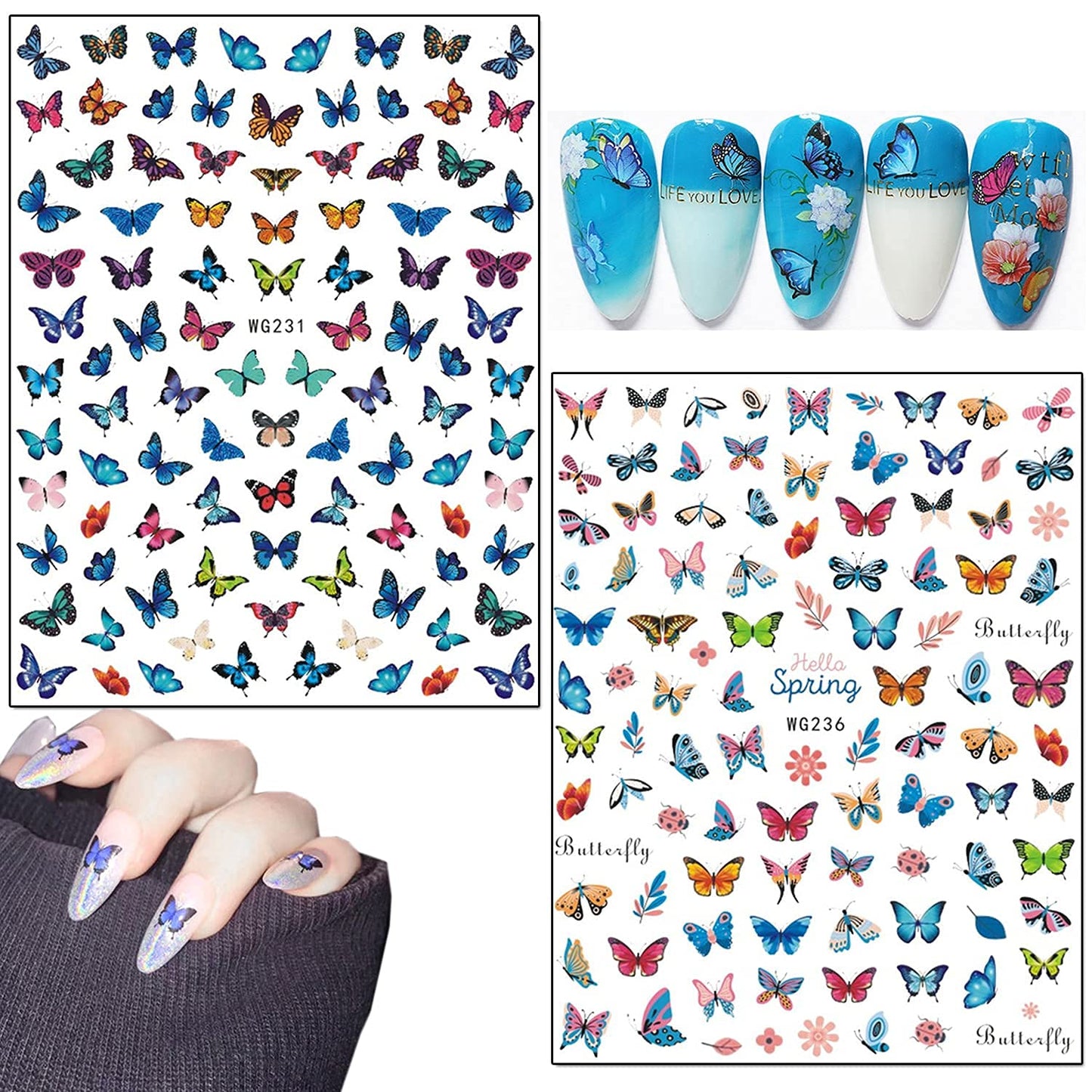 8 Sheets Luminous Nail Stickers and 8 Sheets Butterfly Nail Stickers