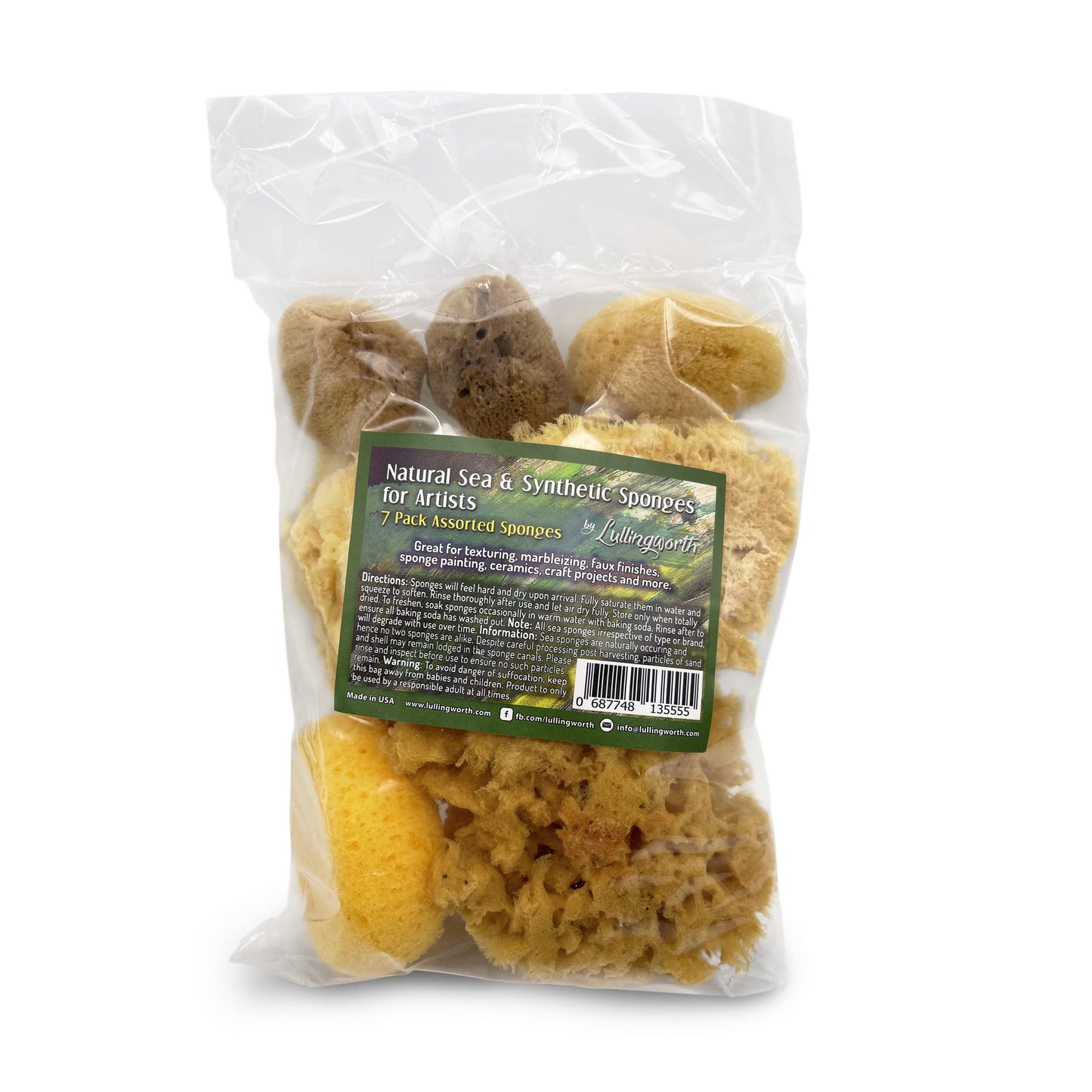 Lullingworth® Natural Sea & Synthetic Sponges - Assorted Sizes 7pc Value Pack for Crafts & Artists: Great for Painting, Acrylic Texturing, Hobbies, Art, Effects, Ceramics, Clay, Pottery