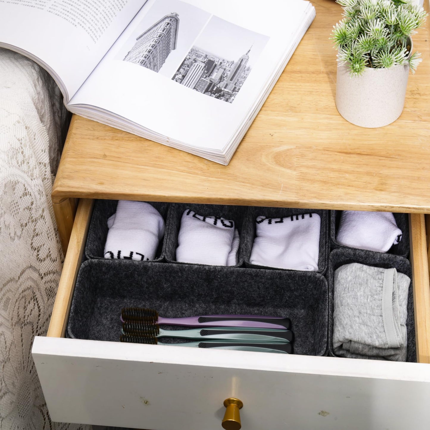 Cecijelry Desk Drawer Organizer Bins, 8pcs Felt Shallow Bathroom Storage Trays, Office Accessories & Workspace Organizers Jewelry & Makeup Boxes Containers(Black)