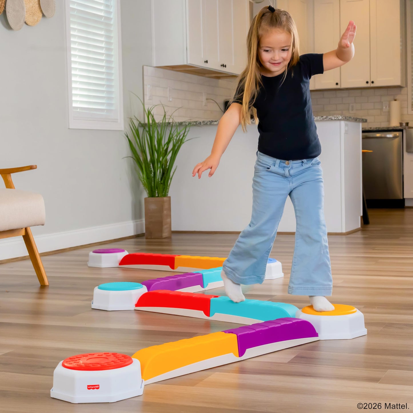 Fisher-Price™ Balance Beam and Toddler Stepping Stones, 13 Pieces – Non-Slip Plastic Balance & Stackable Stepping Stones, Sensory Toy for Toddlers, Indoor or Outdoor Play, Easy Storage
