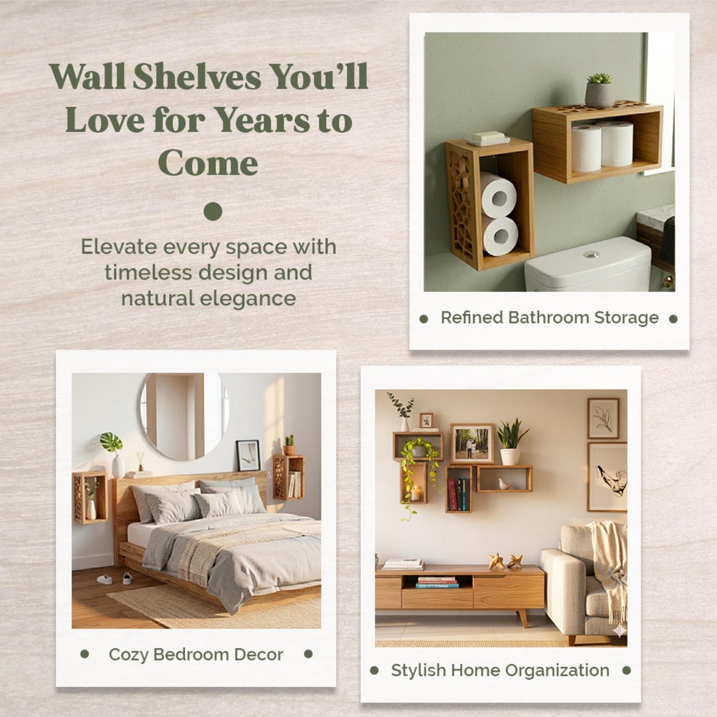 Solid Wood Floating Cube Shelves, Set of 2 - Italian-Designed Wall Box Shelves with Carved Organic Cut-Out, Unique Wall Decor for Bathroom, Bedrom, & Living Room | TAVOLINI
