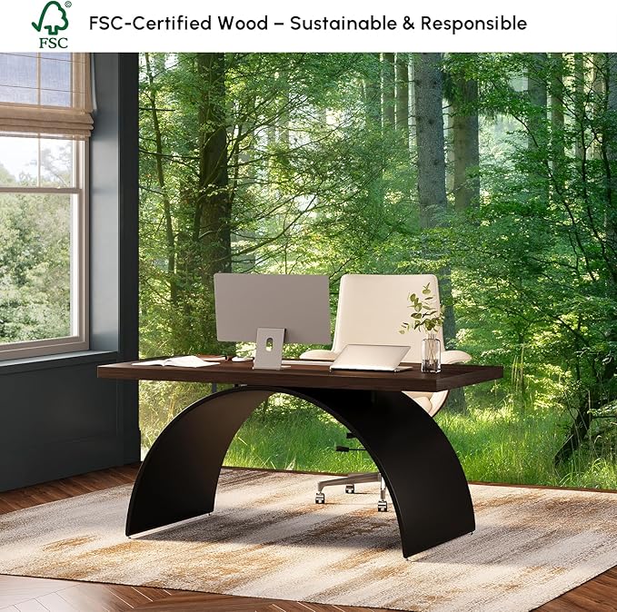 homary 63" Industrial Style Office Writing Desk, Walnut Desk Modern Computer Desk Home & Office Furniture Modern Computer Desk