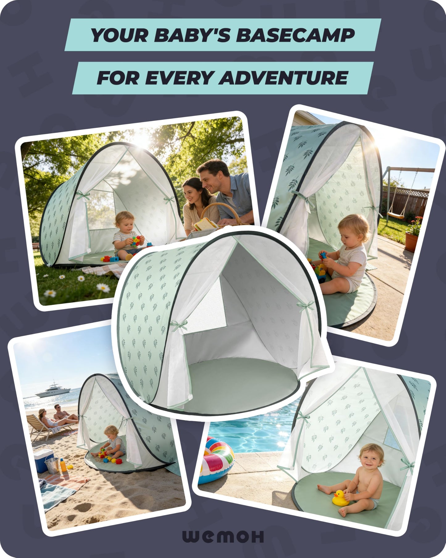 WEMOH Baby Beach Tent, 2026 Upgrade Pop Up UPF 50+ UV Protection Sun Shelter Canopy with Mosquito Net Portable Outdoor Shade Summer Essentials for Babies & Toddlers
