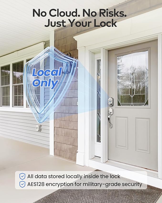 TEEHO TE012W WiFi Smart Lock, Fingerprint Door Lock with Built-in Wi-Fi, Keyless Entry Keypad Smart Deadbolt, App Remote Control, Alexa Compatible, IP55 Waterproof for Front Door – Satin Nickel