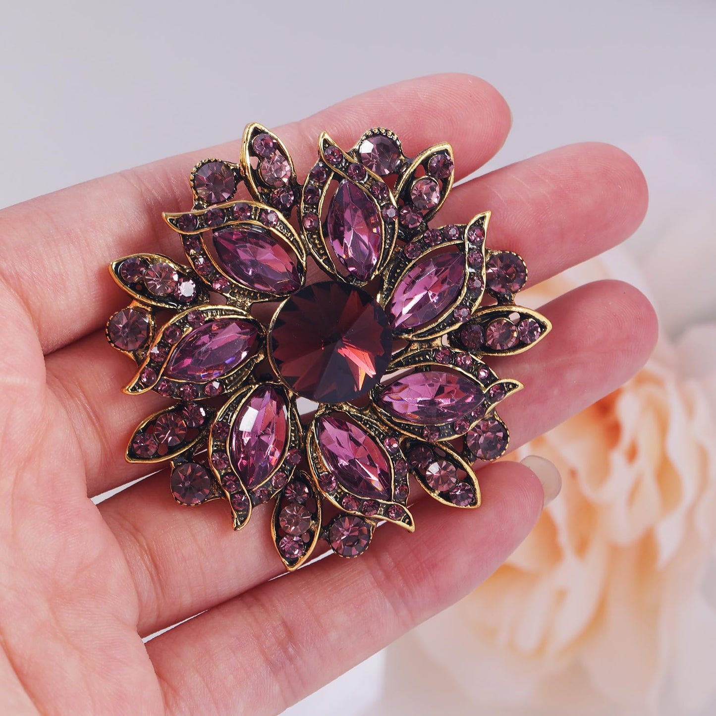 LAXPICOL Vintage Women's Purple Austrian Crystal Elegant Flower Brooch Wedding Broach Pin